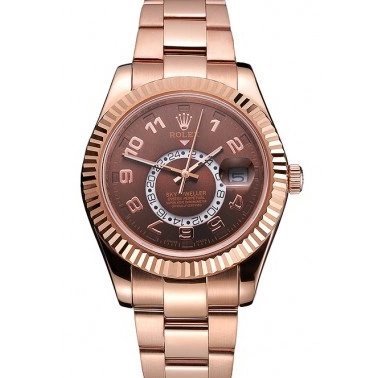 AAA Replica Watches Case Dweller Rolex Sky Brown Rose Dial Leather Brown Gold Strap 0527
